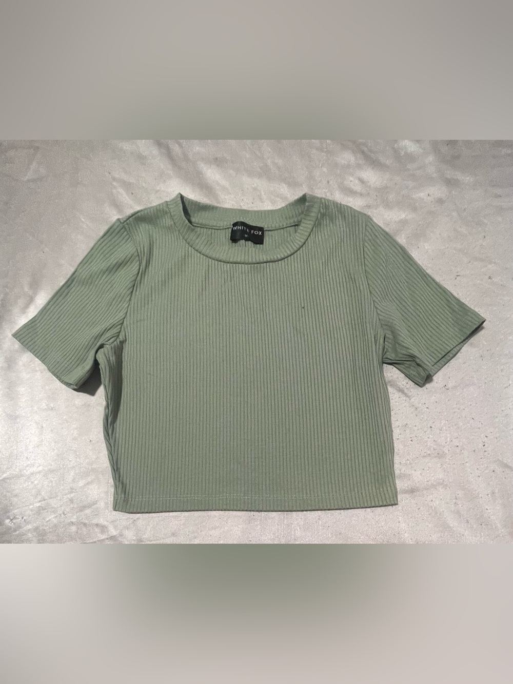 White Fox Boutique Sage Ribbed Crop Top - Short Sleeve